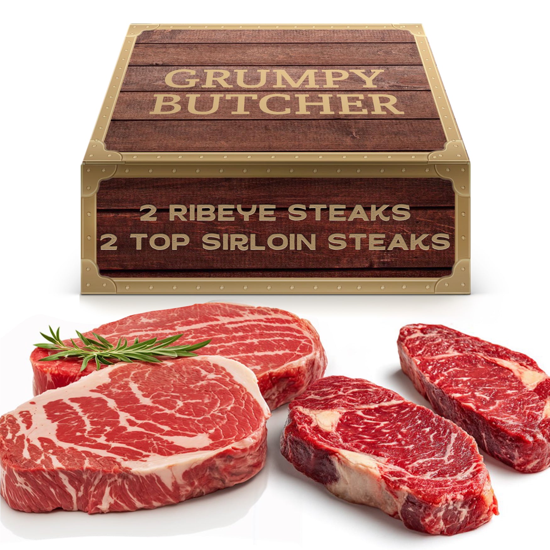 Grumpy Butcher 4-Steak Gift Box – 2 Ribeye Steaks (12 oz) & 2 Top