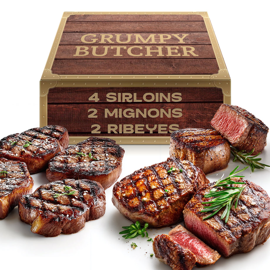 Grumpy Butcher 8 Steaks Full House Set - 4 Top Sirloin Steak (6 oz