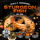 Grumpy Butcher Fully Cooked Sturgeon Fish in Oil 24 - 32 oz | Sustainably Farmed Mild-Flavored U.S. Beluga Sturgeon | Loaded w/ Healthy Long Chain Omega-3, Vitamins B, D, Nutrients & Minerals | Just Heat & Eat