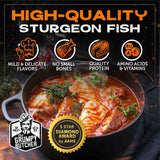 Grumpy Butcher Fully Cooked Sturgeon Fish in Tomato Sauce 24 - 32 oz | Sustainably Farmed Mild-Flavored U.S. Beluga Sturgeon | Loaded w/ Healthy Long Chain Omega-3, Vitamins B, D, Nutrients & Minerals | Just Heat & Eat
